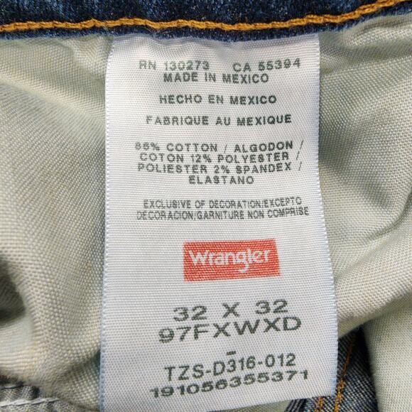 Wrangler Jeans Mens 32X32 Blue Dark Wash Relaxed Fit Straight Leg Stretch Denim - Picture 6 of 12